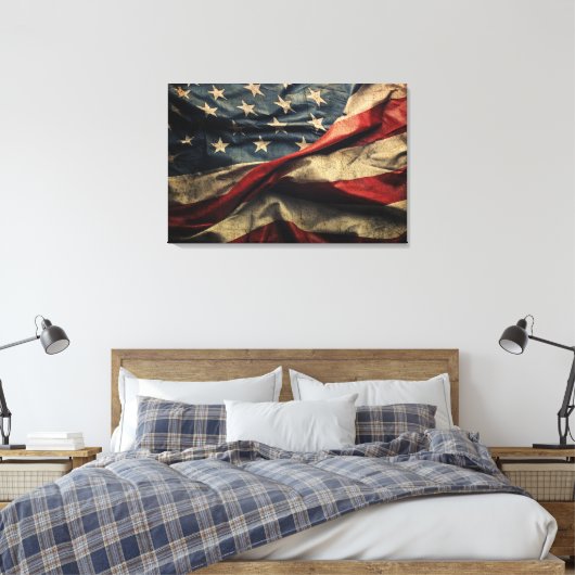 Amerikaanse vlag wuivende stof ontwerp canvas afdruk (Insitu (Slaapkamer))