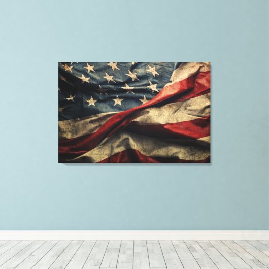 Amerikaanse vlag wuivende stof ontwerp canvas afdruk (Insitu (Houten vloer))