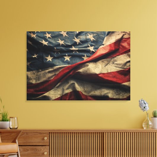 Amerikaanse vlag wuivende stof ontwerp canvas afdruk (Insitu (Woonkamer))