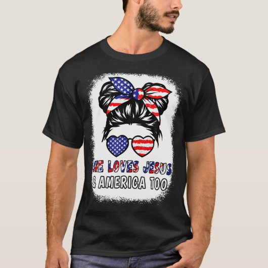 Amerikaanse vlag Ze houdt van Jezus Amerika te Chr T-shirt (Voorkant)