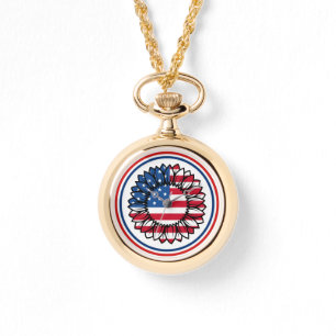 Amerikaanse vlag Zonnebloem-32222 Horloge