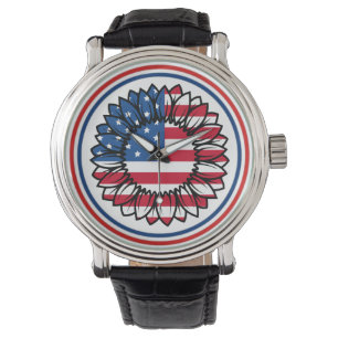 Amerikaanse vlag Zonnebloem-32222 Horloge