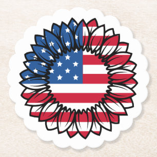 Amerikaanse vlag Zonnebloem-32222 Kartonnen Onderzetters