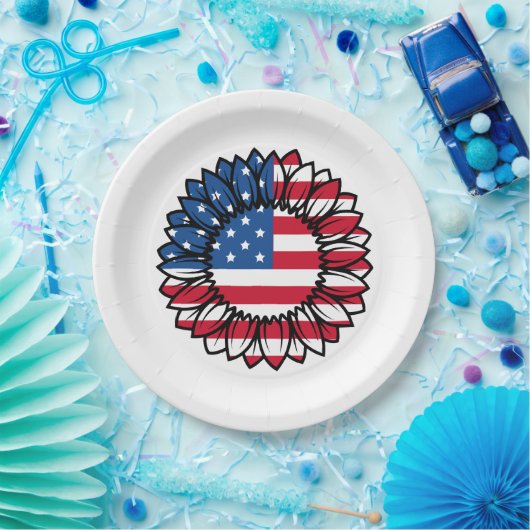 Amerikaanse vlag Zonnebloem-32222 Papieren Bordje (Feest)