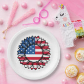 Amerikaanse vlag Zonnebloem-32222 Papieren Bordje (Feest)