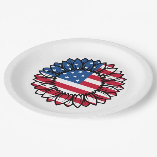Amerikaanse vlag Zonnebloem-32222 Papieren Bordje (Gekanteld)