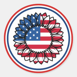 Amerikaanse vlag Zonnebloem-32222 Ronde Sticker