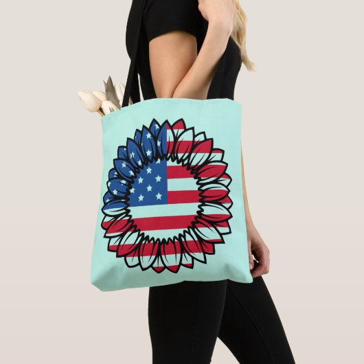 Amerikaanse vlag Zonnebloem-32222 Tote Bag (Dichtbij)