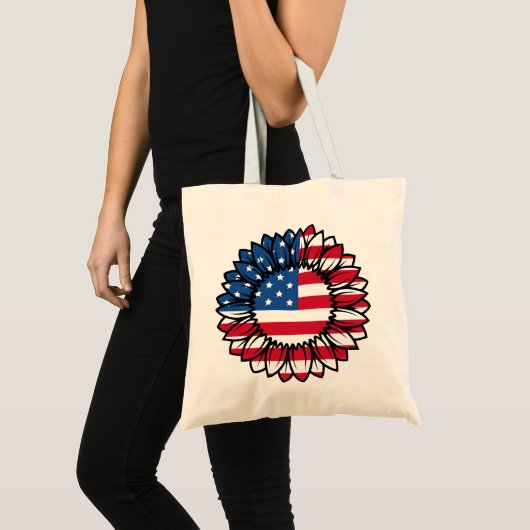 Amerikaanse vlag Zonnebloem-32222 Tote Bag (Voorkant (product))