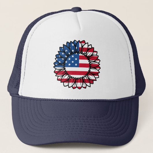Amerikaanse vlag Zonnebloem-32222 Trucker Pet (Voorkant)