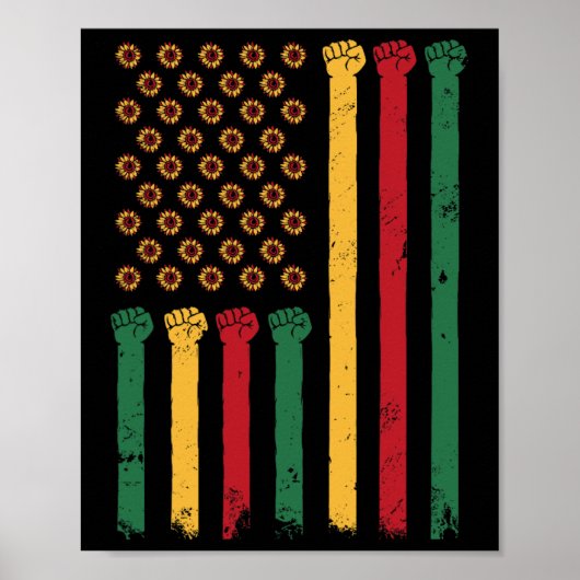 Amerikaanse vlag Zonnebloem Juneteenth Blm Black H Poster (Voorkant)