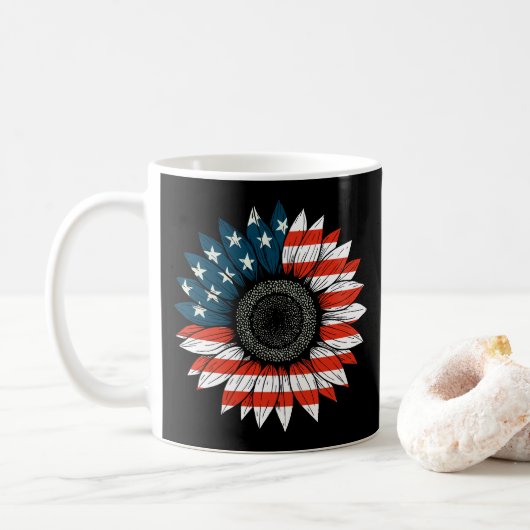 Amerikaanse vlag zonnebloem koffiemok (Met donut)