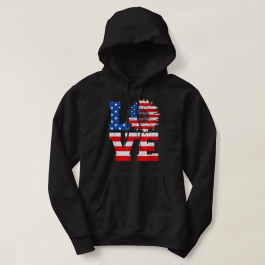 Amerikaanse vlag Zonnebloem liefde 4 juli onafhank Hoodie (Design voorkant)