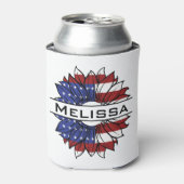 Amerikaanse vlag Zonnebloem met naam Blikjeskoeler (Blikje Voorkant)