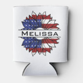 Amerikaanse vlag Zonnebloem met naam Blikjeskoeler (Voorkant)