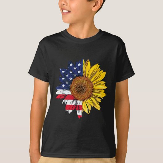 Amerikaanse vlag Zonnebloem Onafhankelijkheid 4th  T-shirt (Voorkant)