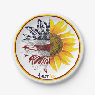 Amerikaanse vlag zonnebloem papieren bordje