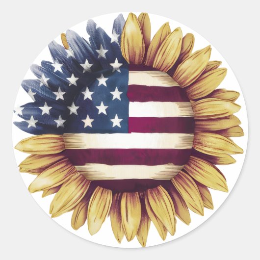 Amerikaanse vlag zonnebloem ronde sticker (Voorkant)