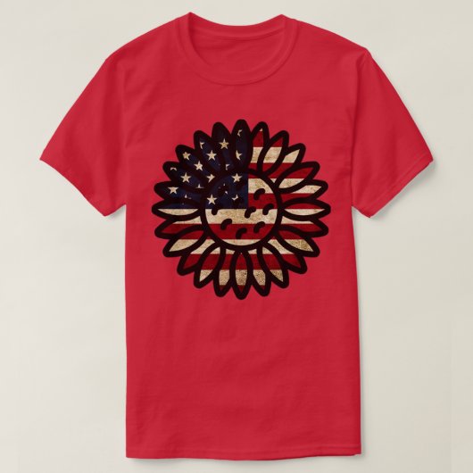 Amerikaanse vlag zonnebloem t-shirt (Design voorkant)
