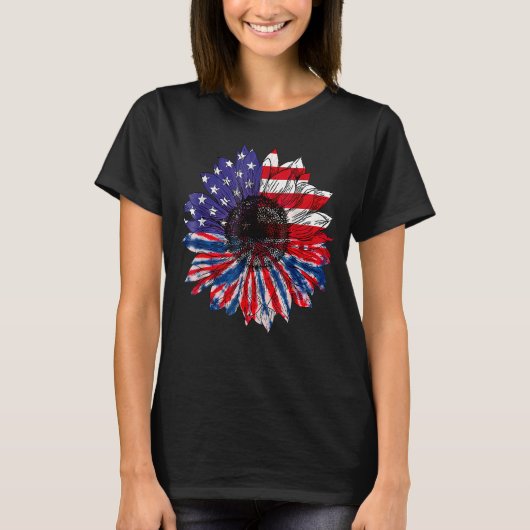 Amerikaanse vlag Zonnebloem Tie Dye 4th of July Pa T-shirt (Voorkant)