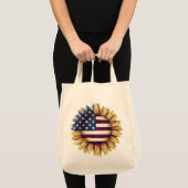 Amerikaanse vlag zonnebloem tote bag (Voorkant (product))