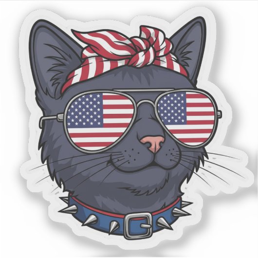 Amerikaanse vlag zonnebril Cat - Cool Patriotic Sticker (Voorkant)