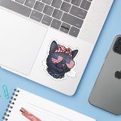 Amerikaanse vlag zonnebril Cat - Cool Patriotic Sticker (Laptop met iPhone)