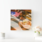 Amerikaanse vlag Zonnestralen Cowboy Pet Lasso Vierkante Klok (Huis)