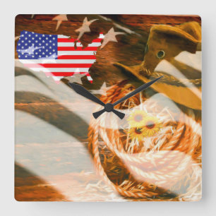Amerikaanse vlag Zonnestralen Cowboy Pet Lasso Vierkante Klok