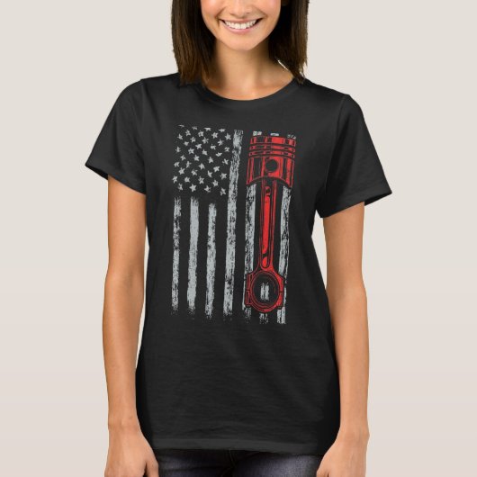 Amerikaanse vlag zuiger auto t-shirt (Voorkant)