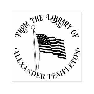 Amerikaanse vlag zwaaien bibliotheek ronde boek na  zelfinktende stempel