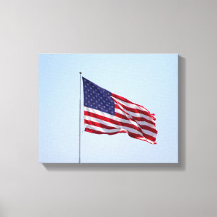 Amerikaanse vlag zwaaien in de lucht Kleur 11x14 Canvas Afdruk