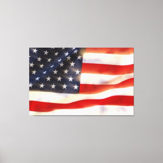 Amerikaanse vlag zwaait in de wind canvas afdruk (Voorkant)
