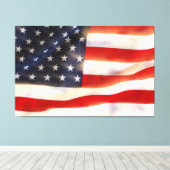 Amerikaanse vlag zwaait in de wind canvas afdruk (Insitu (Houten vloer))
