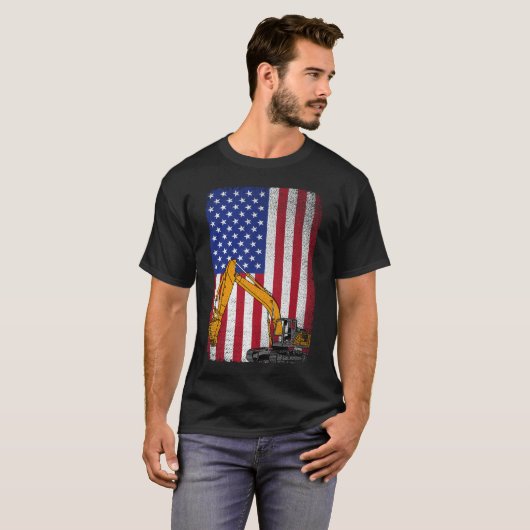Amerikaanse vlag zware apparatuur operator graafma t-shirt (Voorkant volledig)