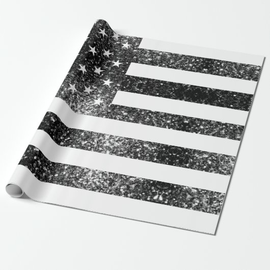 Amerikaanse vlag zwart en wit fonkelt glitters cadeaupapier (Uitgerold)