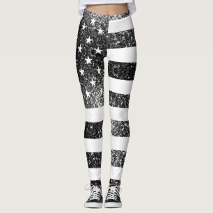 Amerikaanse vlag zwart en wit fonkelt glitters leggings