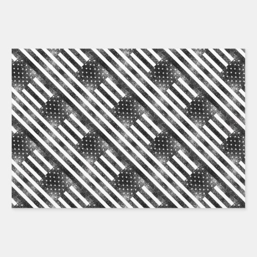 Amerikaanse vlag zwart en wit sprankelt glitters p inpakpapier vel (Voorkant 3)