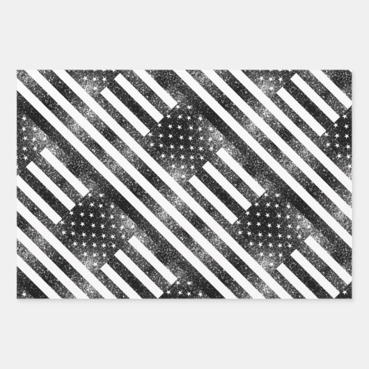 Amerikaanse vlag zwart en wit sprankelt glitters p inpakpapier vel (Voorkant 2)
