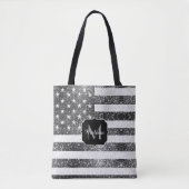 Amerikaanse vlag Zwart Wit Sparkles Monogram Tote Bag (Voorkant)