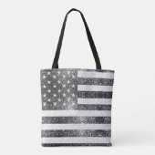 Amerikaanse vlag Zwart Wit Sparkles Monogram Tote Bag (Achterkant)