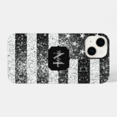 Amerikaanse vlag zwart wit zilver sparkles Monogra iPhone Hoesje (Achterkant horizontaal)