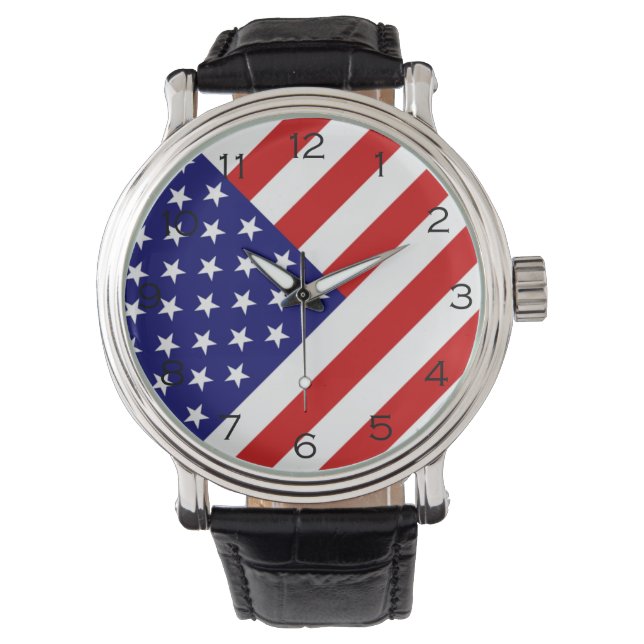 Amerikaanse vlag zwarte cijfers afwezig horloge (Voorkant)