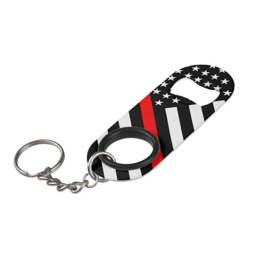 Amerikaanse vlag zwarte en witte dunne rode lijn o sleutelhanger flessenopener (Voorkant Gekanteld)