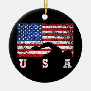Amerikaanse vlag Zwemmen USA Cadeau Zwemteam Premi Keramisch Ornament