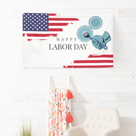 Amerikaanse vlagarbeiddag spandoek (Insitu)