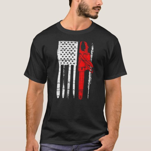 Amerikaanse vlagarchist Chainzaag Lumberjack Log V T-shirt (Voorkant)
