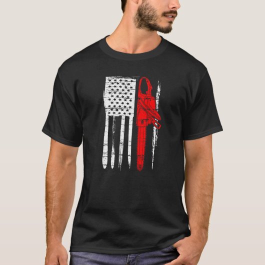 Amerikaanse vlagarchist Chainzaag Lumberjack Log V T-shirt (Voorkant)