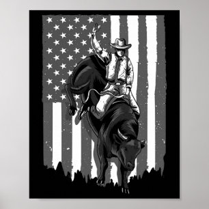 Amerikaanse vlagbull Riding Cowboy 4 juli Patri Poster