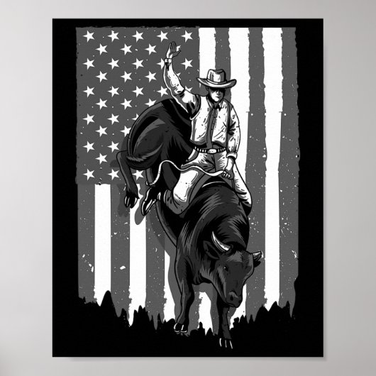 Amerikaanse vlagbull Riding Cowboy 4 juli Patri Poster (Voorkant)